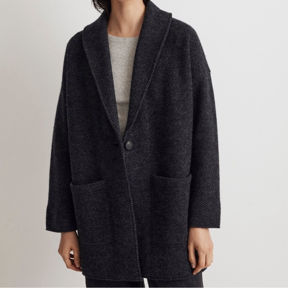 NWT 2023 Madewell 100% Merino Wool Herringbone Oversized Sweater Blazer in M